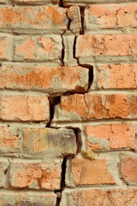 Crack in a brick wall.